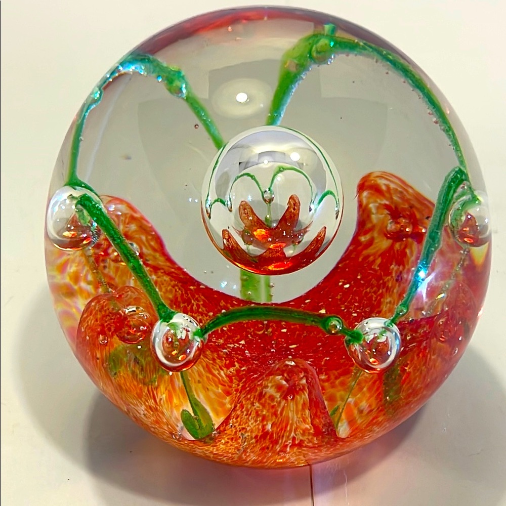 Vibrant Art Crystal Sphere Red & Green Glass Orbs Bavarian Germany Paperweight